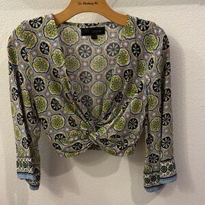 Zara Blue and Green Patterned Blouse